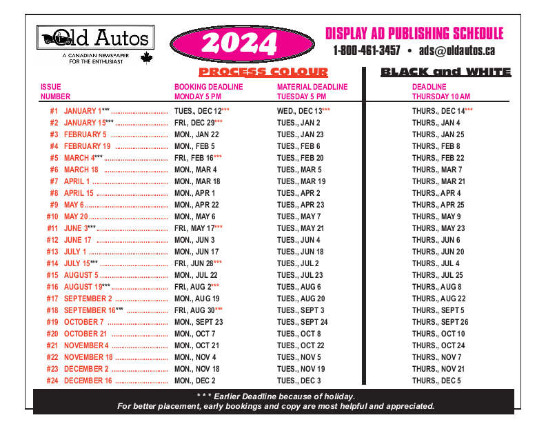 DISPLAY AD SCHEDULE