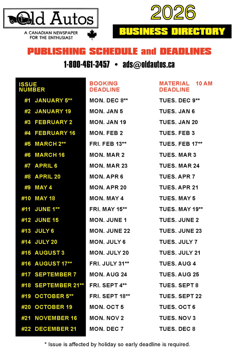 2026 DIRECTORY DEADLINES